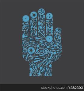 Hand from tool subjects. A vector illustration