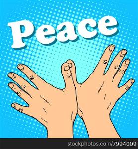 hand gesture dove of peace pop art retro style. A symbol of friendship and human solidarity. The anti-war movement.. hand gesture dove of peace