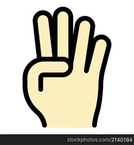 Hand gesture four fingers icon. Outline Hand gesture four fingers vector icon color flat isolated. Hand gesture four fingers icon color outline vector