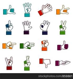 Hand gesture icons set. Doodle illustration of vector icons isolated on white background for any web design. Hand gesture icons doodle set