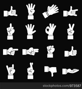 Hand gesture icons set vector white isolated on grey background . Hand gesture icons set grey vector