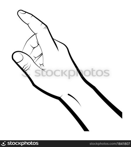 hand gesture, man points a finger, presses a button, the gadget screen. Using touch mobile devices. Isolated vector on white background