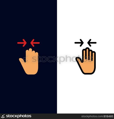 Hand, Gesture, Pinch, Arrow, zoom in Icons. Flat and Line Filled Icon Set Vector Blue Background