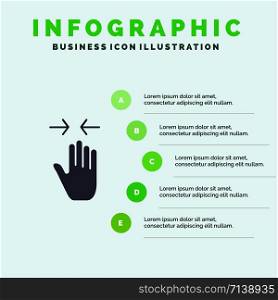 Hand, Gesture, Pinch, Arrow, zoom in Solid Icon Infographics 5 Steps Presentation Background