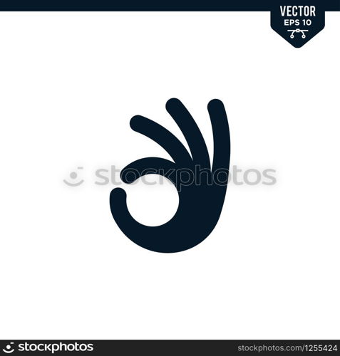 Hand gesture represent agree, okay or OK icon collection in glyph style, solid color vector