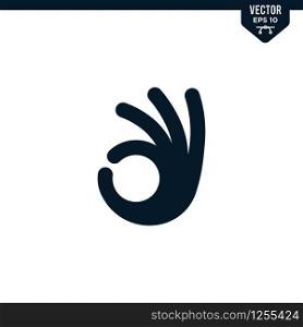 Hand gesture represent agree, okay or OK icon collection in glyph style, solid color vector