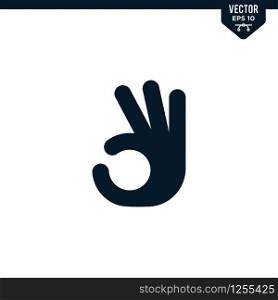 Hand gesture represent agree, okay or OK icon collection in glyph style, solid color vector