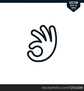Hand gesture represent agree, okay or OK icon collection in outlined or line art style