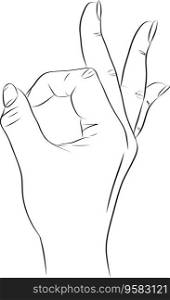 Hand gesture sketch. Zero sign or okay symbol. All right hand drawn sign, Positive gesturing argeement illustration. Positive Connection expression symbol
