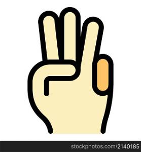 Hand gesture three minutes icon. Outline Hand gesture three minutes vector icon color flat isolated. Hand gesture three minutes icon color outline vector