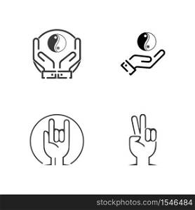 Hand gestures and sign language isolated . Vector illustration of human hands.