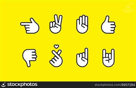 Hand gestures and sign language line icon set. Vector on isolated background. EPS 10.. Hand gestures and sign language line icon set. Vector on isolated background. EPS 10