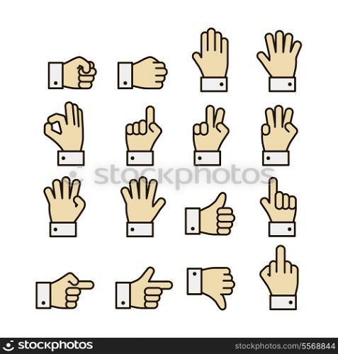 Hand gestures icons set, contrast color design isolated vector illustration