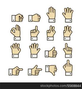 Hand gestures icons set, contrast color design isolated vector illustration