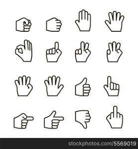 Hand gestures iconset, contour flat isolated vector illustration