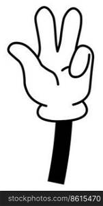 Hand gestures of victory, peace sign, non verbal communication and talking. Palm with fingers pointing up. Emoticon or stickers. Minimalist simple cartoon character arm. Vector in flat style. Victory sign hand gesture non verbal communication