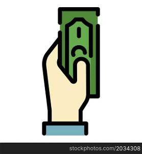 Hand give money cash icon. Outline hand give money cash vector icon color flat isolated. Hand give money cash icon color outline vector