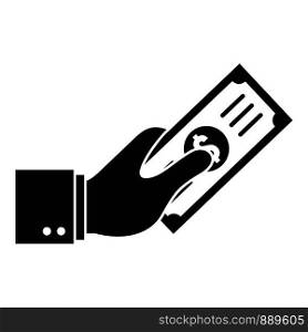 Hand give money icon. Simple illustration of hand give money vector icon for web design isolated on white background. Hand give money icon, simple style