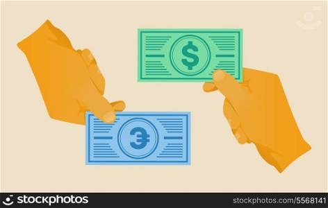 Hand giving money bill template vector illustration