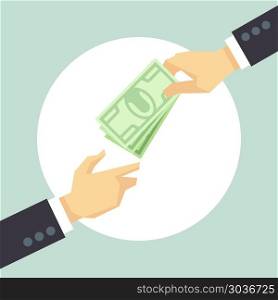 Hand giving money. Donation, charity, payment vector concept. Hand giving money. Donation, charity, payment vector concept. Corruption and donate concept, help cash illustration
