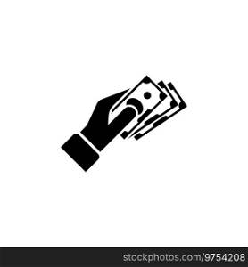 Hand Giving Money. Flat Vector Icon. Simple black symbol on white background. Hand Giving Money Flat Vector Icon
