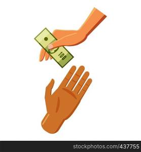 Hand giving money icon. Cartoon illustration of hand giving money vector icon for web. Hand giving money icon, cartoon style