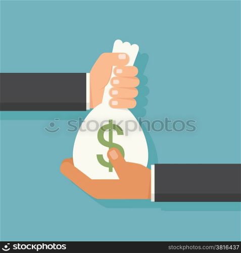 Hand giving money, vector