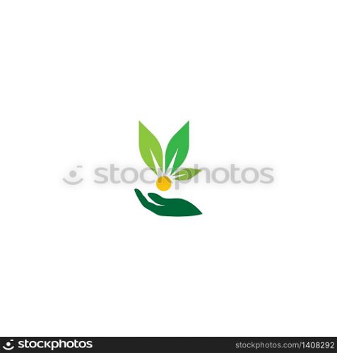 Hand green leaf logo icon illustration