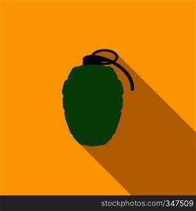 Hand grenade icon in flat style on a yellow background. Hand grenade icon, flat style