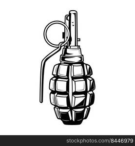 Hand grenade vector illustration. Vintage monochrome ammunition element. Military or army concept for labels or emblems templates