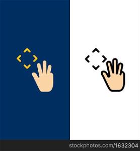 Hand, Hand Cursor, Up, Croup  Icons. Flat and Line Filled Icon Set Vector Blue Background