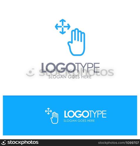 Hand, Hand Cursor, Up, Hold Blue Outline Logo Place for Tagline