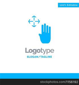 Hand, Hand Cursor, Up, Hold Blue Solid Logo Template. Place for Tagline