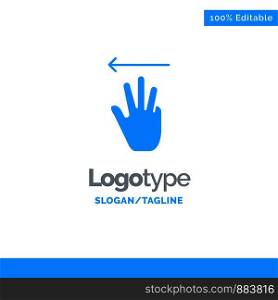 Hand, Hand Cursor, Up, Left Blue Solid Logo Template. Place for Tagline