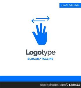 Hand, Hand Cursor, Up, Left, Right Blue Solid Logo Template. Place for Tagline