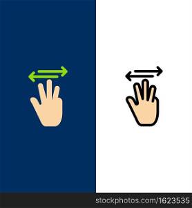 Hand, Hand Cursor, Up, Left, Right  Icons. Flat and Line Filled Icon Set Vector Blue Background