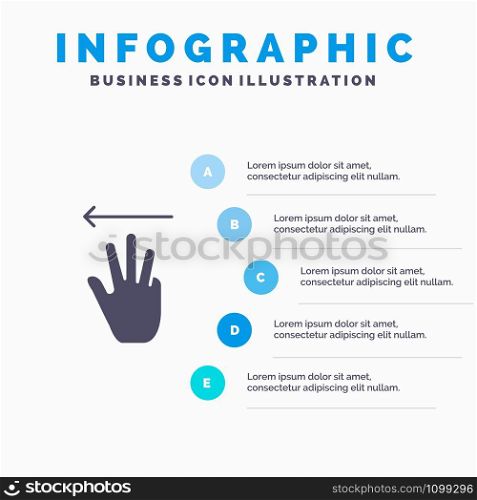 Hand, Hand Cursor, Up, Left Solid Icon Infographics 5 Steps Presentation Background