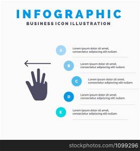 Hand, Hand Cursor, Up, Left Solid Icon Infographics 5 Steps Presentation Background