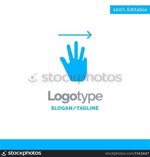Hand, Hand Cursor, Up, Right Blue Solid Logo Template. Place for Tagline