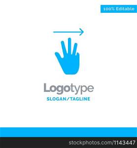 Hand, Hand Cursor, Up, Right Blue Solid Logo Template. Place for Tagline