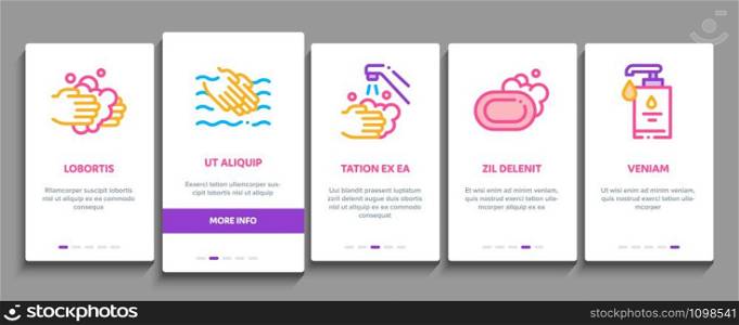 Hand Healthy Hygiene Onboarding Mobile App Page Screen. Hand Protection, Washing With Anti Bacterial Soap And Foam, Paper Concept Illustrations. Hand Healthy Hygiene Onboarding Elements Icons Set Vector