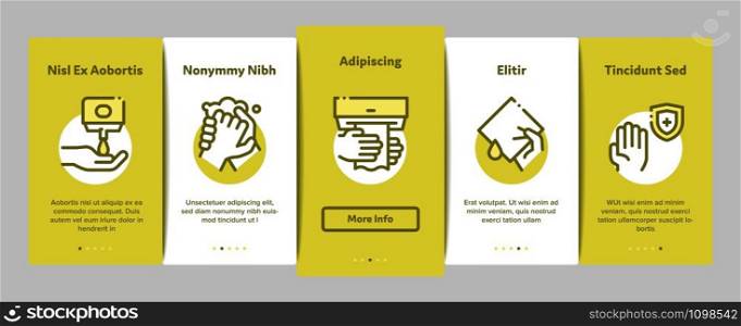 Hand Healthy Hygiene Onboarding Mobile App Page Screen. Hand Protection, Washing With Anti Bacterial Soap And Foam, Paper Concept Illustrations. Hand Healthy Hygiene Onboarding Elements Icons Set Vector
