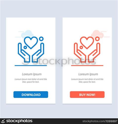 Hand, Heart, Love, Motivation Blue and Red Download and Buy Now web Widget Card Template