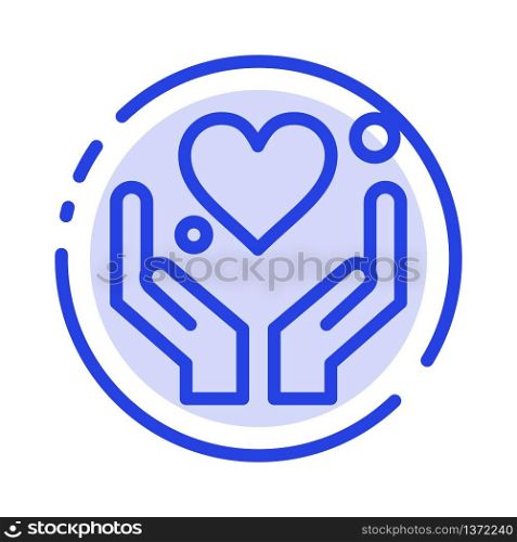 Hand, Heart, Love, Motivation Blue Dotted Line Line Icon
