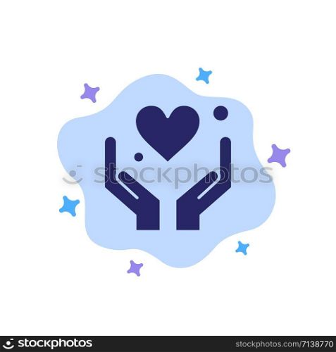 Hand, Heart, Love, Motivation Blue Icon on Abstract Cloud Background