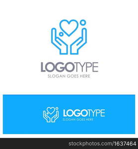 Hand, Heart, Love, Motivation Blue outLine Logo with place for tagline