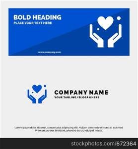 Hand, Heart, Love, Motivation SOlid Icon Website Banner and Business Logo Template