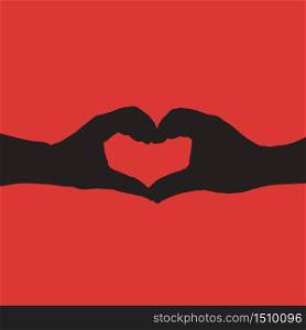 hand heart sign silhouette on color background, vector illustration