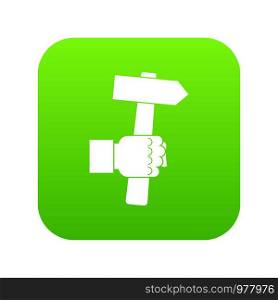 Hand hoding hammer with tool icon digital green for any design isolated on white vector illustration. Hand hoding hammer with tool icon digital green