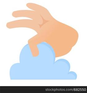 Hand hold a cloud. Concept of cloud computing. Vector cartoon illustration isolated on white background.. Hand hold a cloud symbolizing cloud computing.